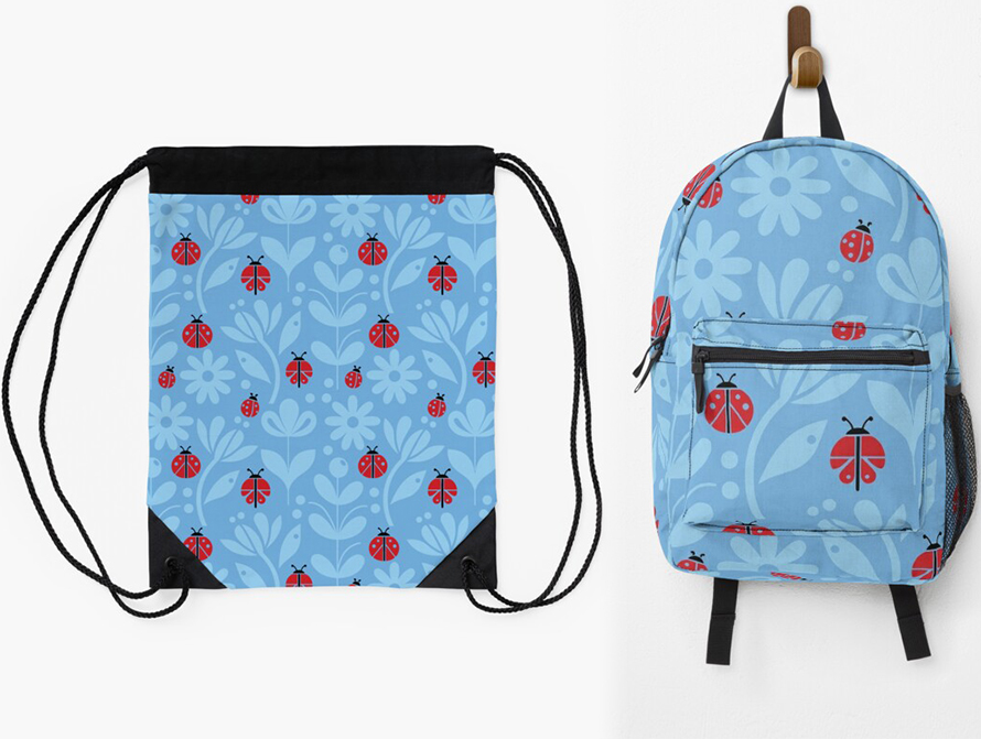 Ladybug Blue Floral Bags and Totes