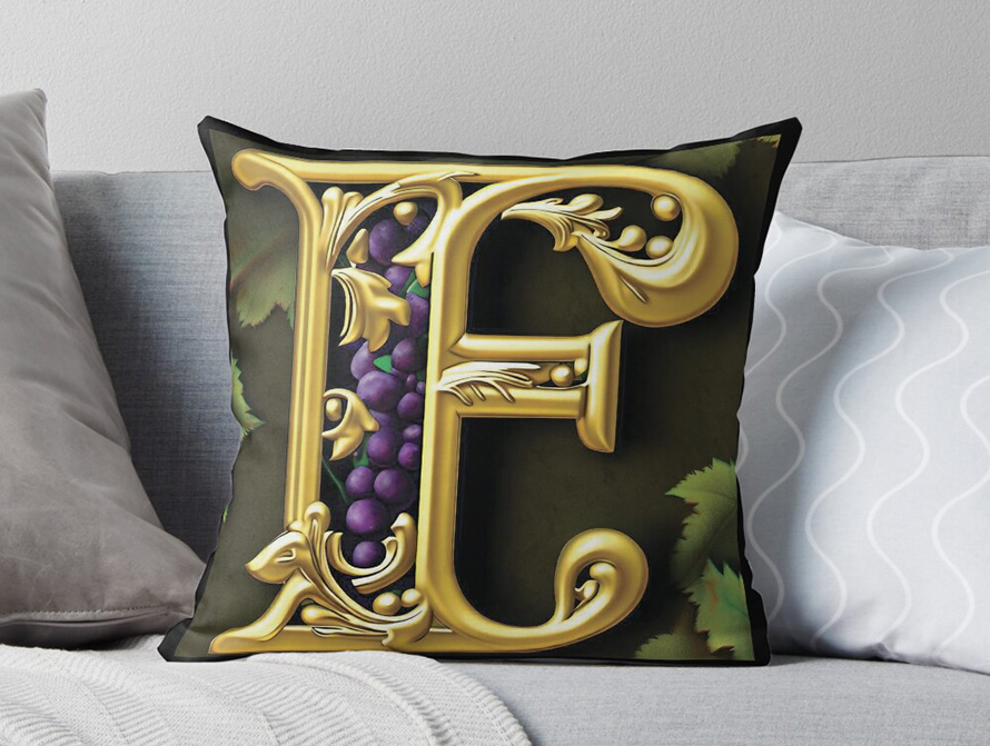 Ornate letter throw pillow