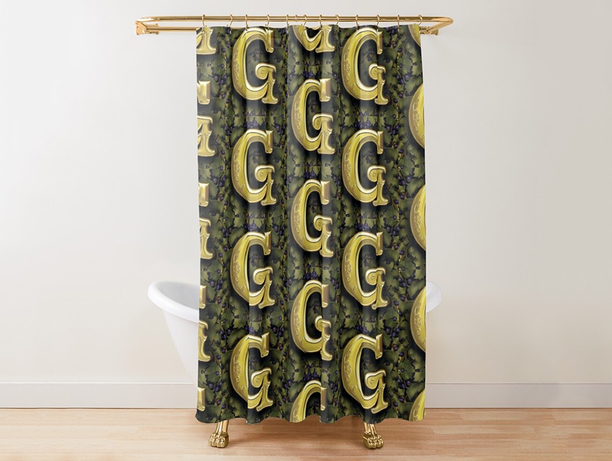 Ornate letter shower curtain