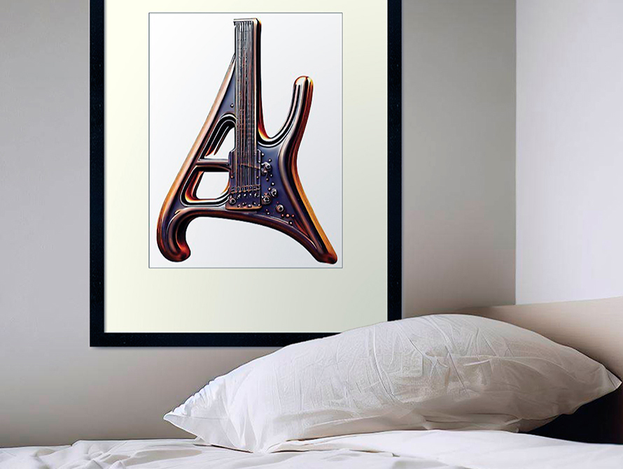 Framed Guitar letter art print