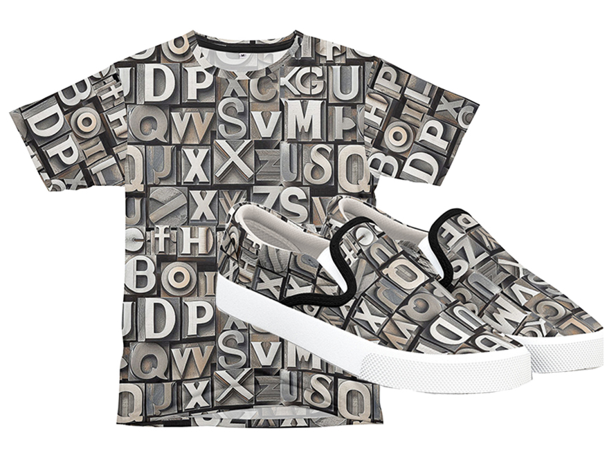 Metal Letter Pattern T-Shirt and Shoes