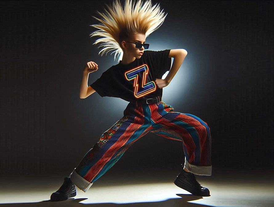 Girl dancing wearing a Neon letter t-shirt