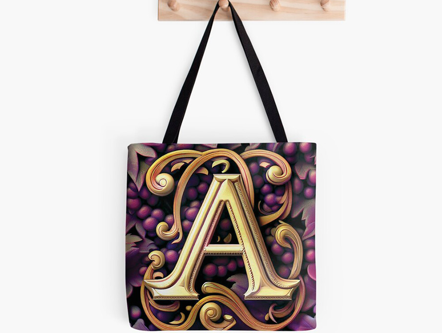 Ornate letter all-over print tote bag