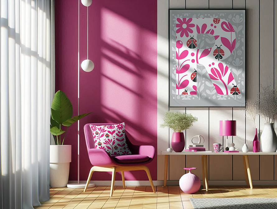 Pink Ladybug Pattern Living Room