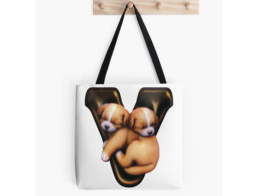 Puppies letter all-over print tote bag