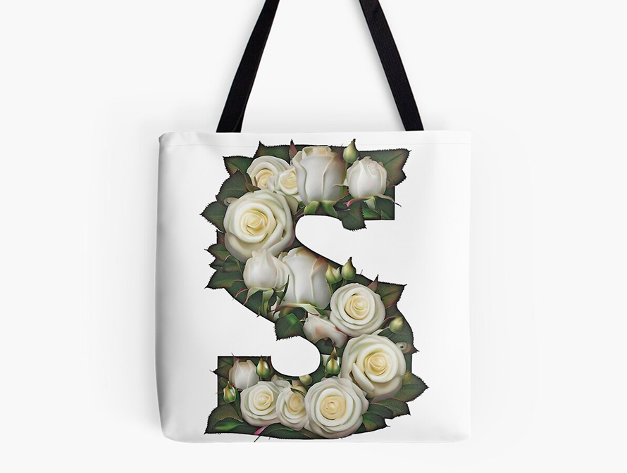 Roses letter all-over print tote bag