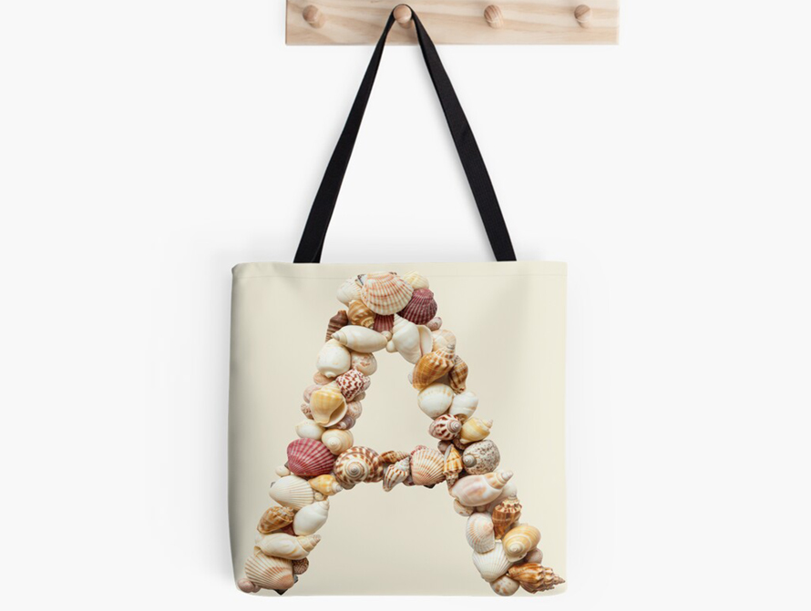 Shells letters tote bags