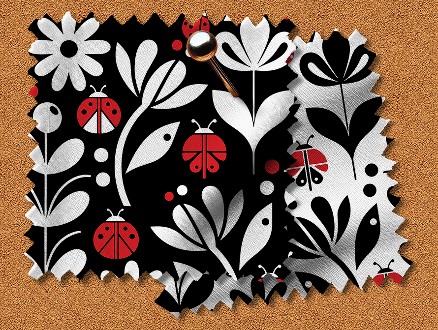 Black Ladybug Floral Design Swatch