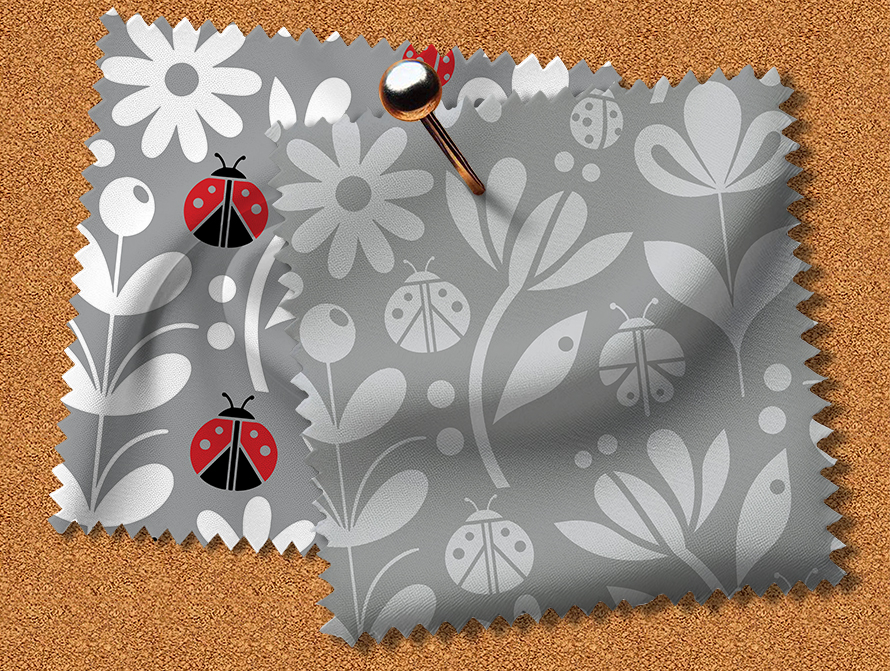 Grey Ladybug Floral Design Swatch