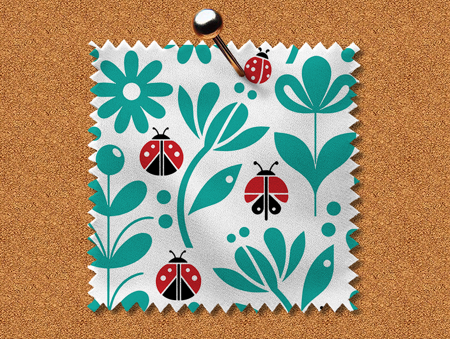 Teal Ladybug Floral Design Swatch