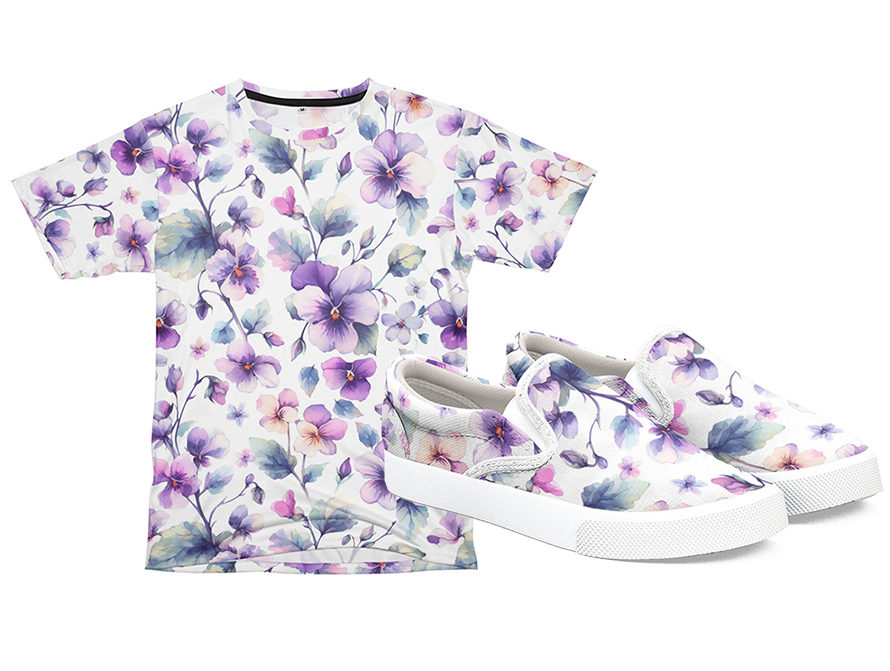 Violets all-over print t-shirt and shoes