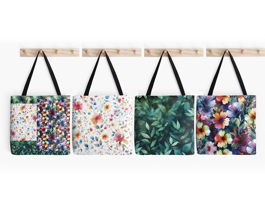 Watercolor allover print totes