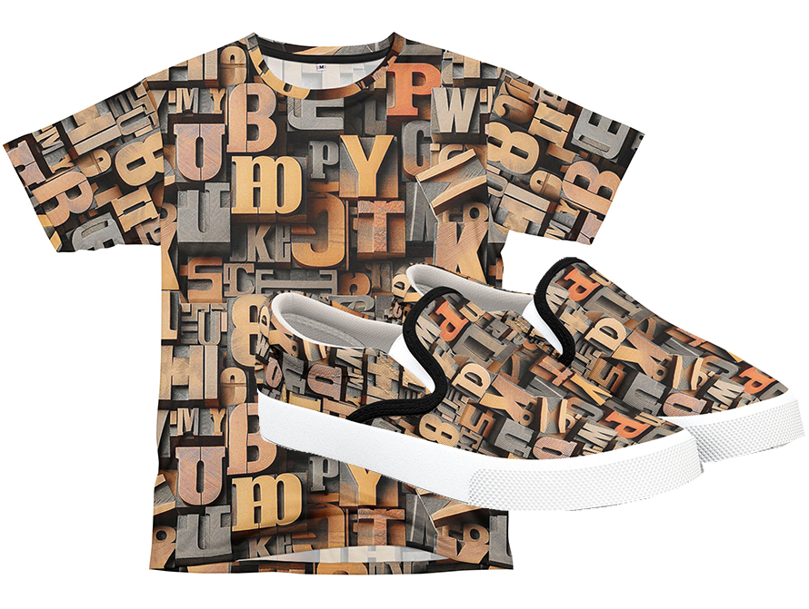 Wood Letters Pattern T-Shirt and Shoes