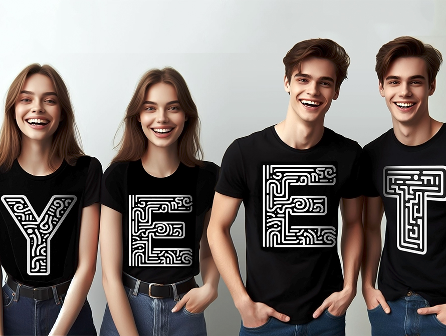 Four young people in black t-shirts