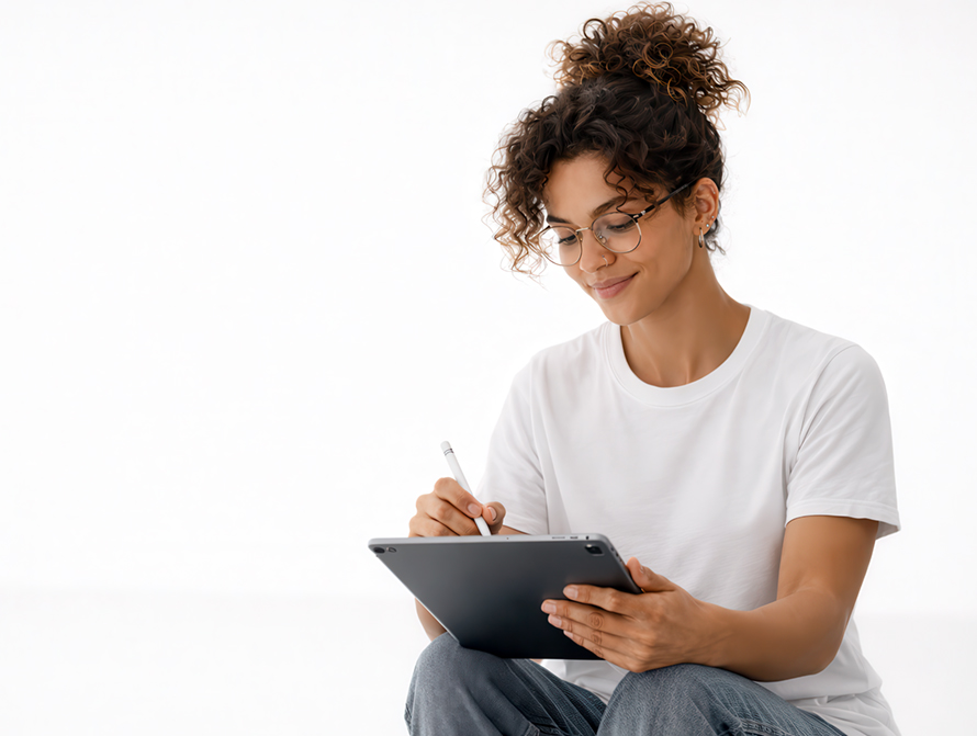 woman workingon an iPad