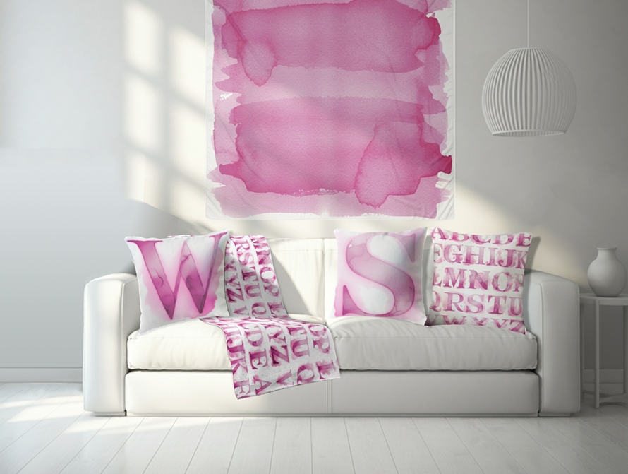 Pink Watercolor Living Room Decor