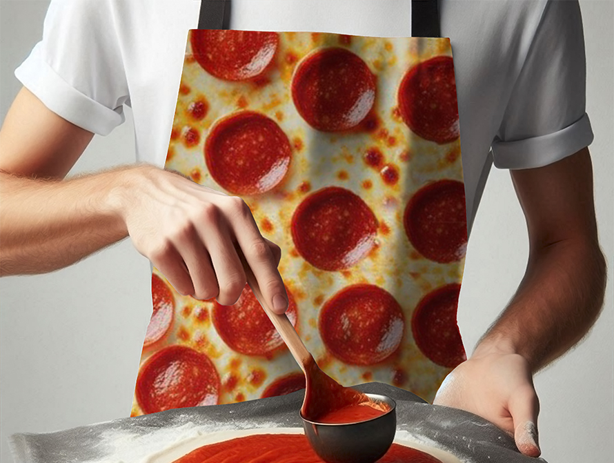 Full apron imprinted with Pizza pattern