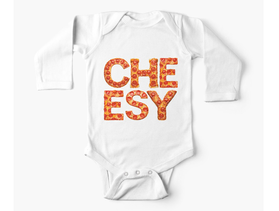 Kids onsies and t-shirts imprinted with Pizza letter