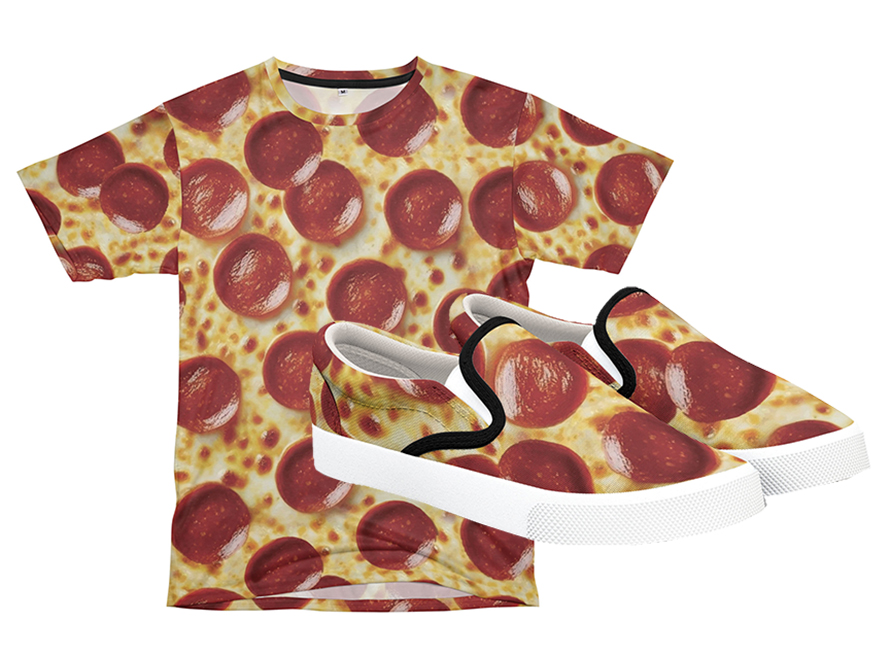 Pizza pattern shirt and shoes