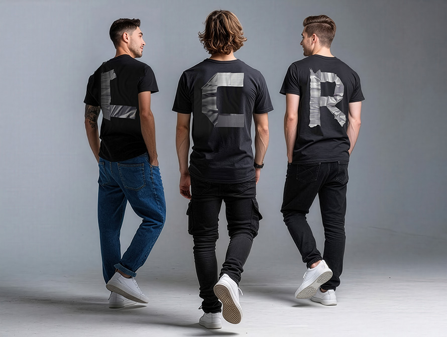 Young men wearing black t-shirts with Duct Tape letters